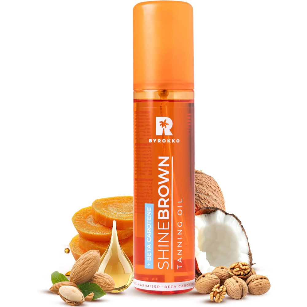 BYROKKO Shine Brown Beta Carotene Tanning Accelerator, Carroten Tanning Gel Effective in Sunbeds & Outdoor Sun, Natural Tan-boosting Sunbed Cream, 200 ml (Beta Carotene Oil 150 ml (Pack of 1))