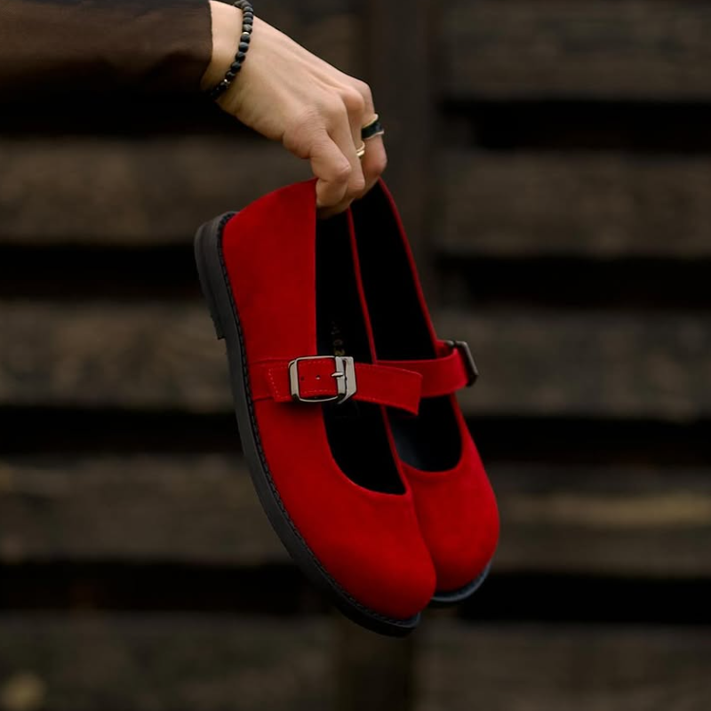 Red Round Toe Velcro Loafers