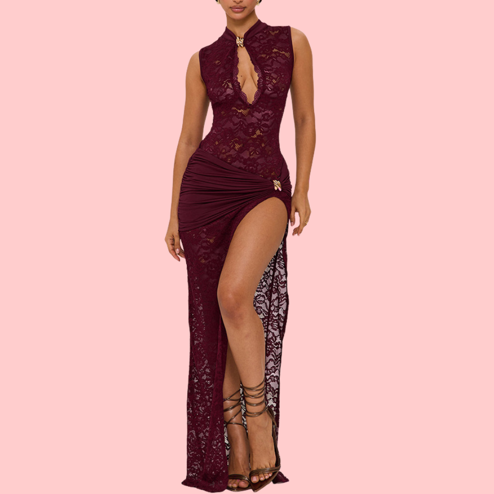 Lace Sleeveless Split-Hem Maxi Dress