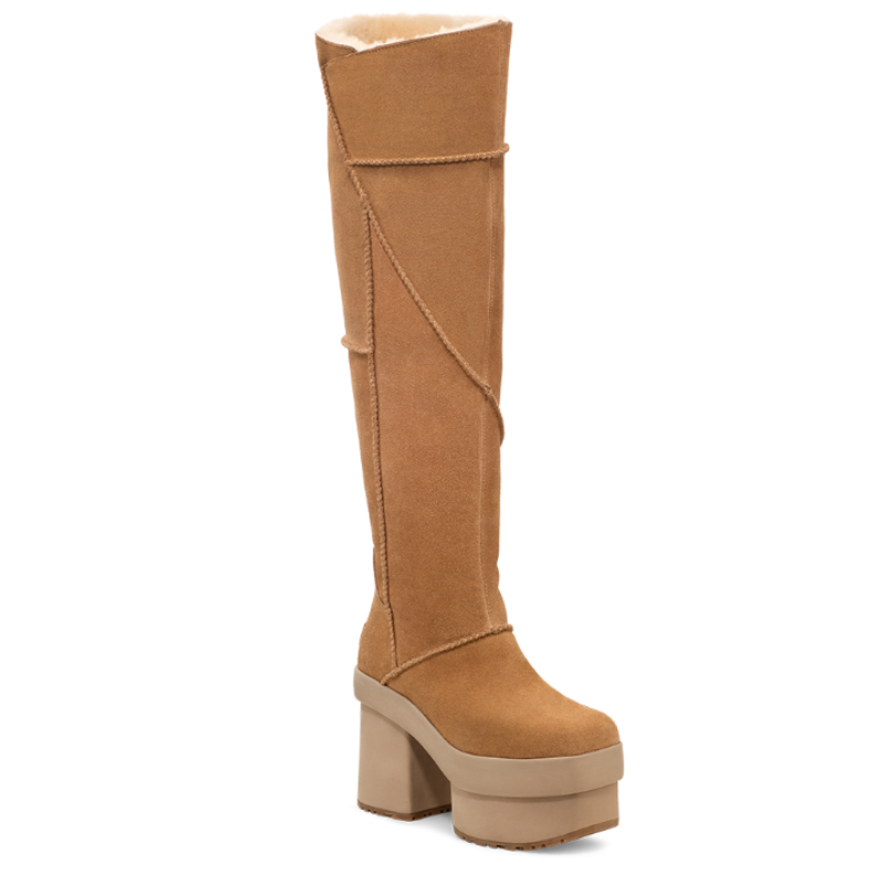 Khaki Fleece-Lined High-Heeled Boots
