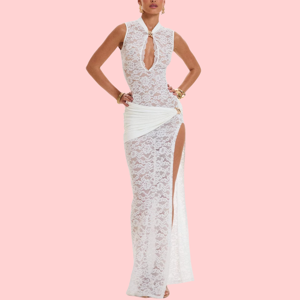 Lace Sleeveless Split-Hem Maxi Dress