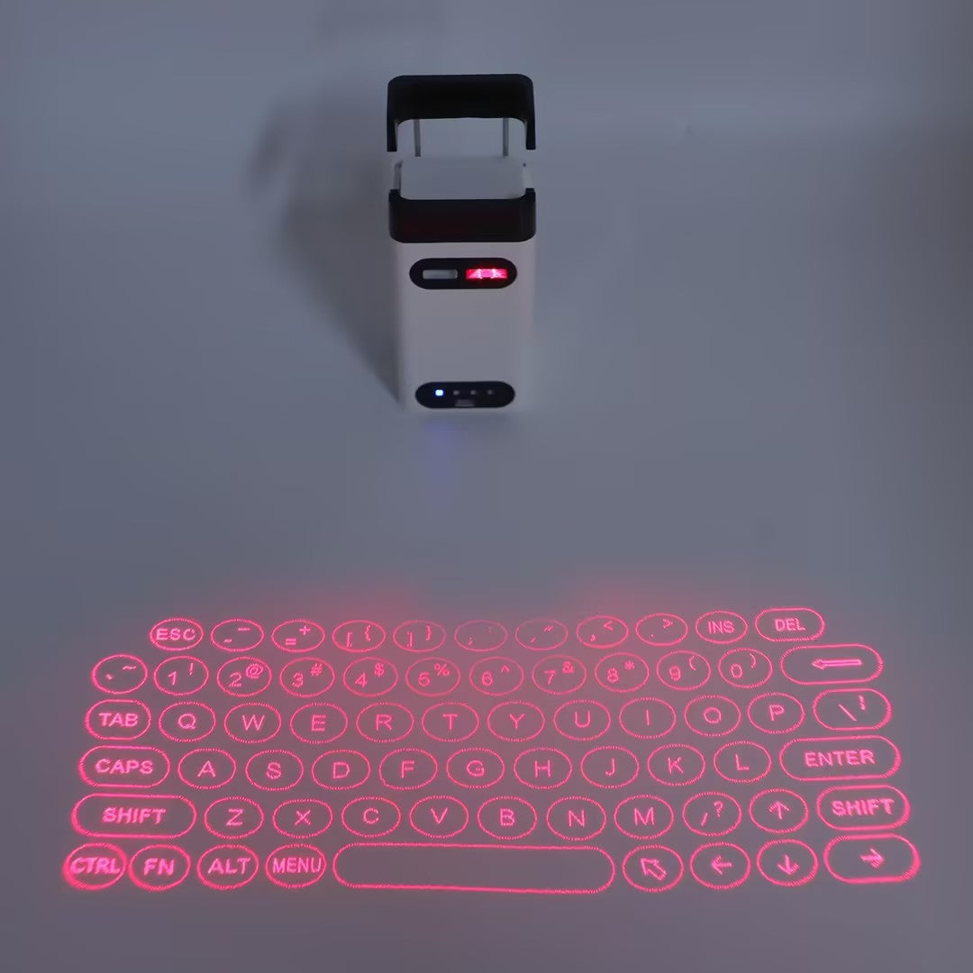 Wireless Projection Keyboard, Blue tooth Virtual Keyboard, Portable Full Size Keyboard with Phone Stand & Mobile Power Supply Function, QWERTY Layout, for Tablet, Smartphone