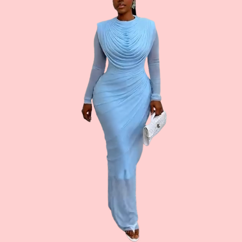 Solid-Color Elegant Pleated Sheer Dress