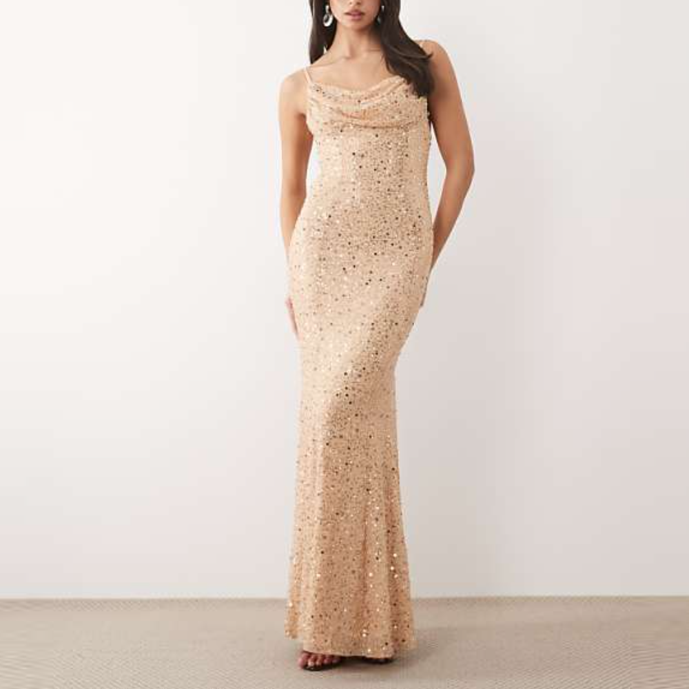 Oh Polly premium embellished open-back floral detailing maxi dress
