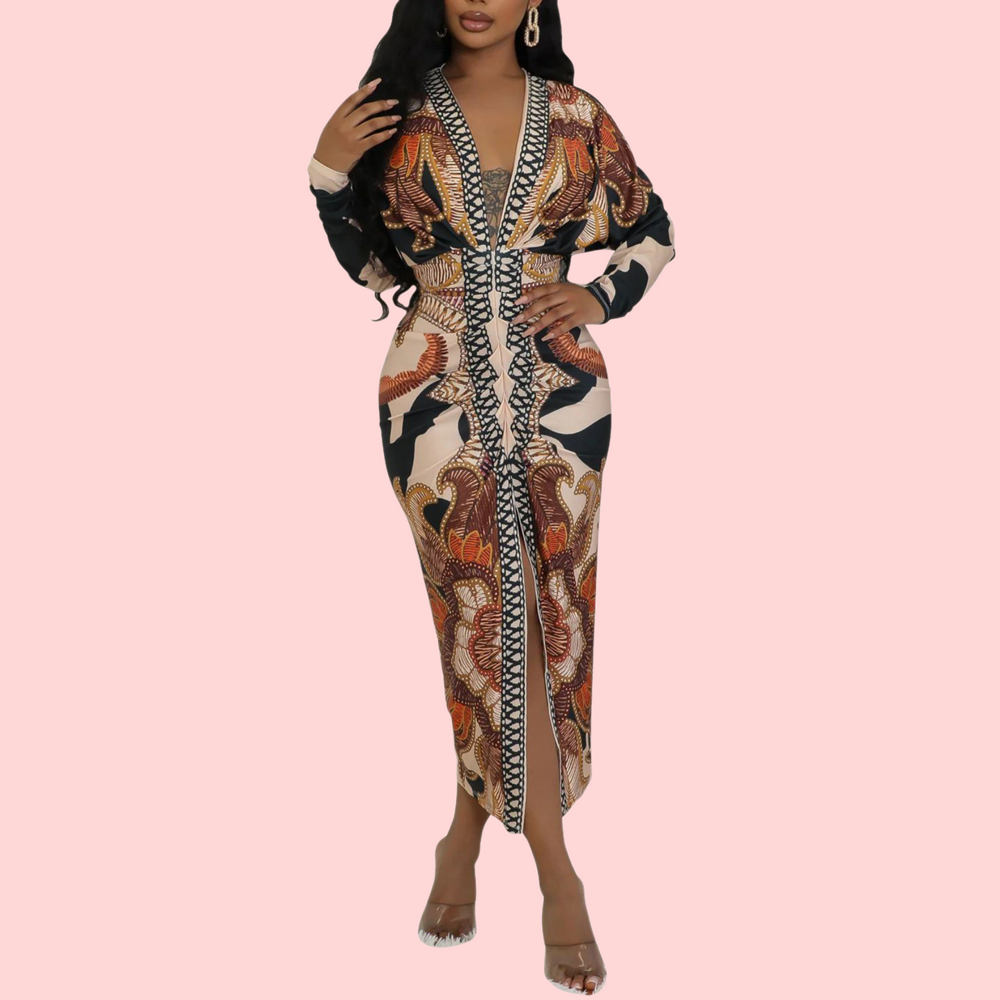 Sexy V-Neck Floral Print Split Maxi Dress