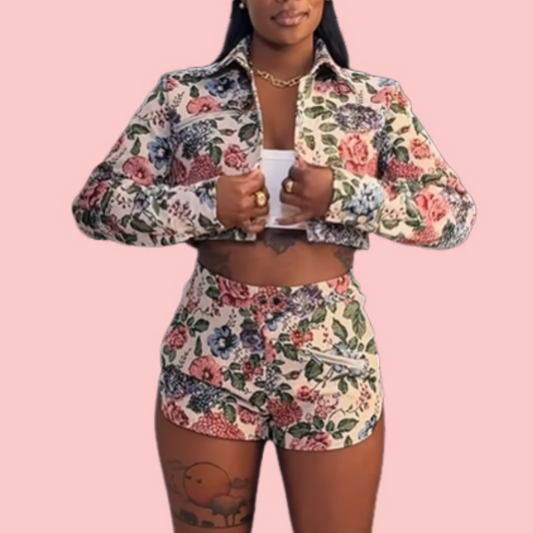 Floral Printed Jacket & Shorts Set
