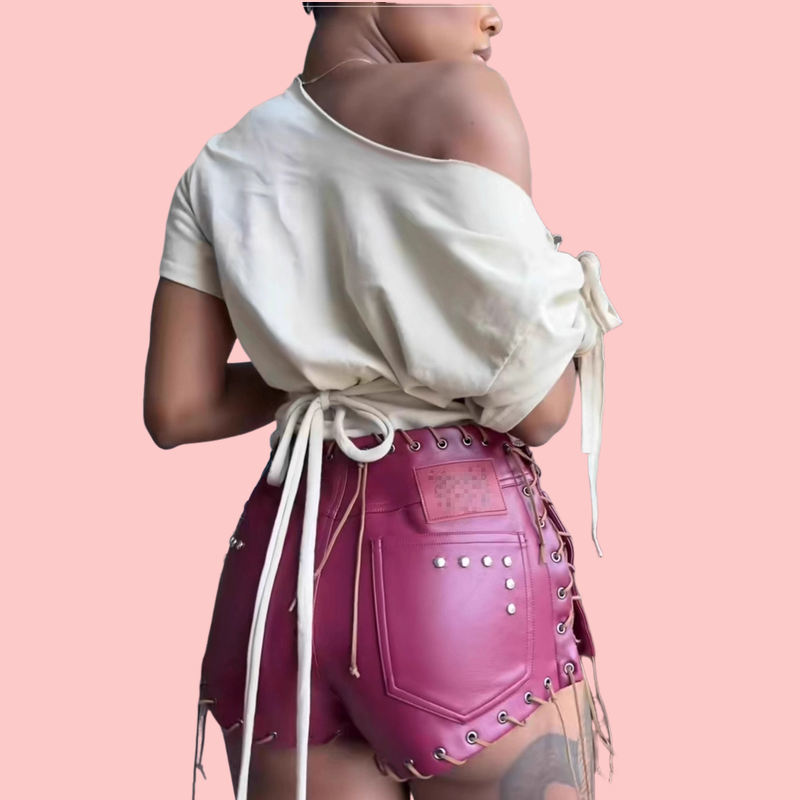 Red Rivet Strap Shorts