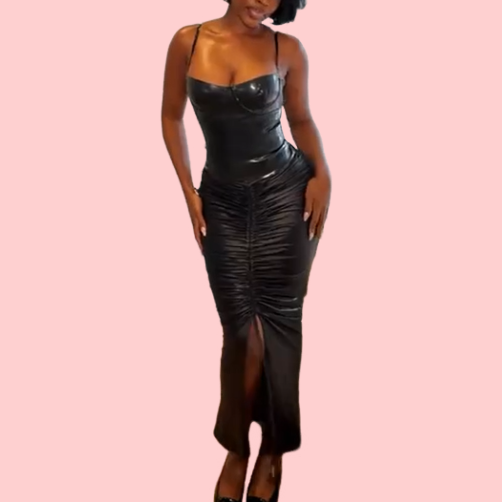 Black Leather Halter Dress