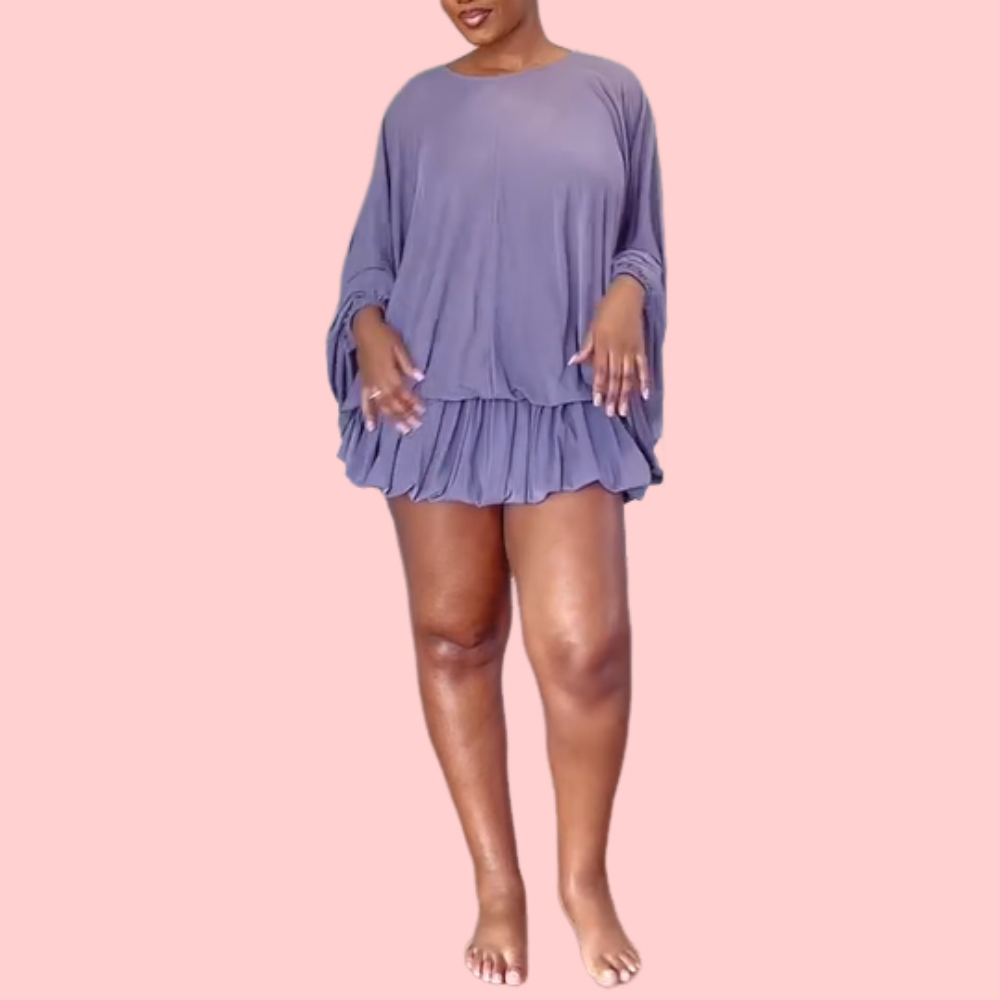 Purple Batwing Sleeve Backless Mini Dress