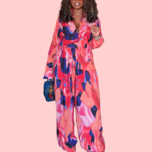 Tie-Dye Printed Loose Shirt & Pants Set