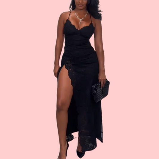 Black Lace Camisole Maxi Dress