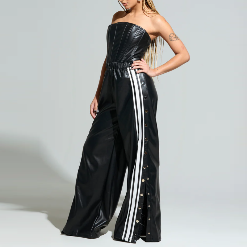 Sheath Leather Striped Jumpsuit