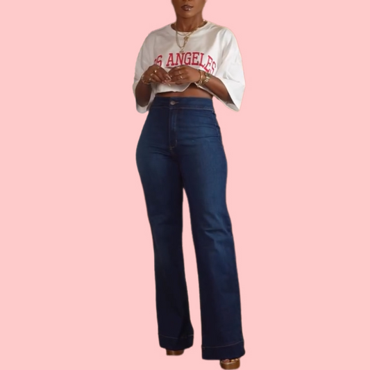 White Letter Short Top & Jeans Set