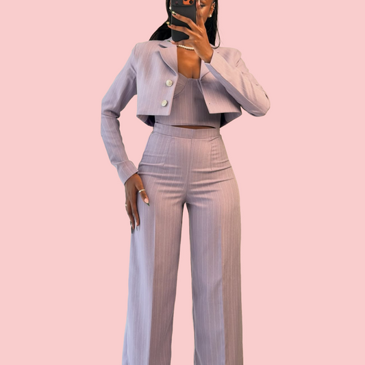 Purple Cropped Blazer Three-Piece Suit