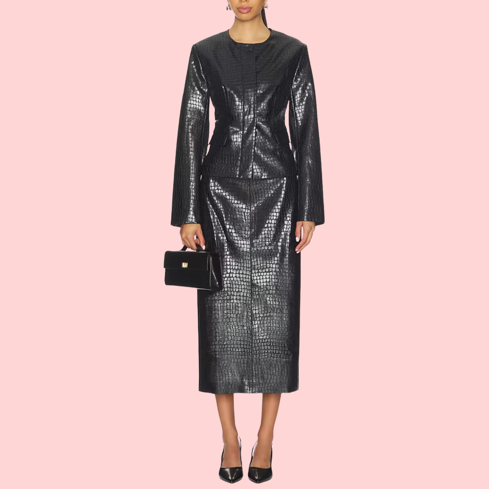 Black Crocodile-Patterned Two-Piece Set