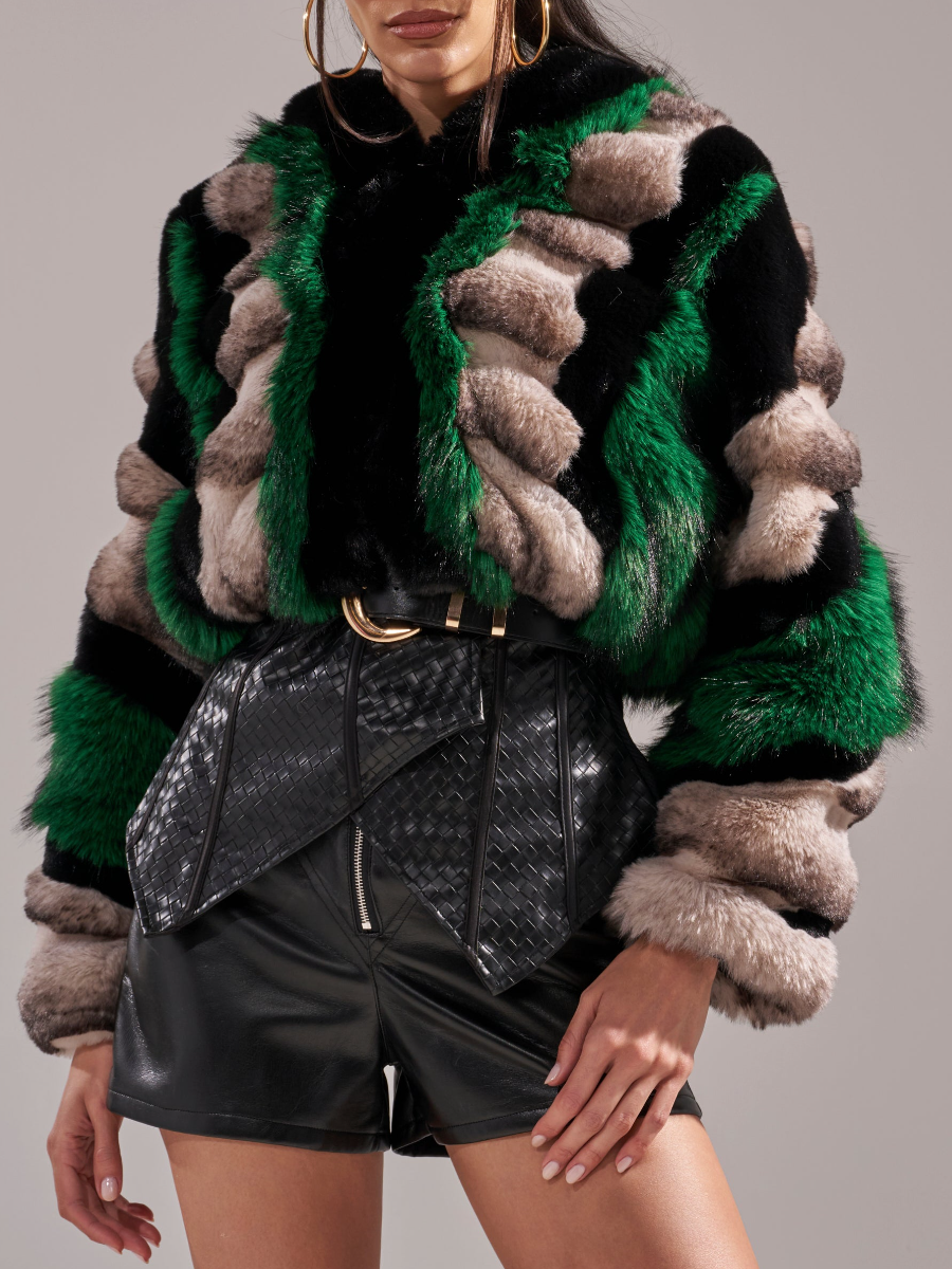 Faux Fur Contrast Short Coat