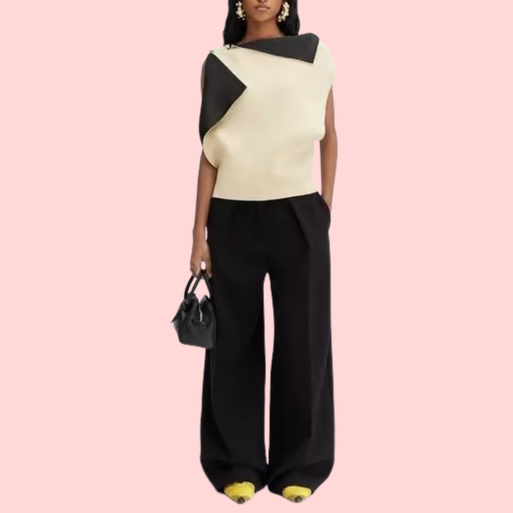 Contrast-Color Collared Sleeveless Top