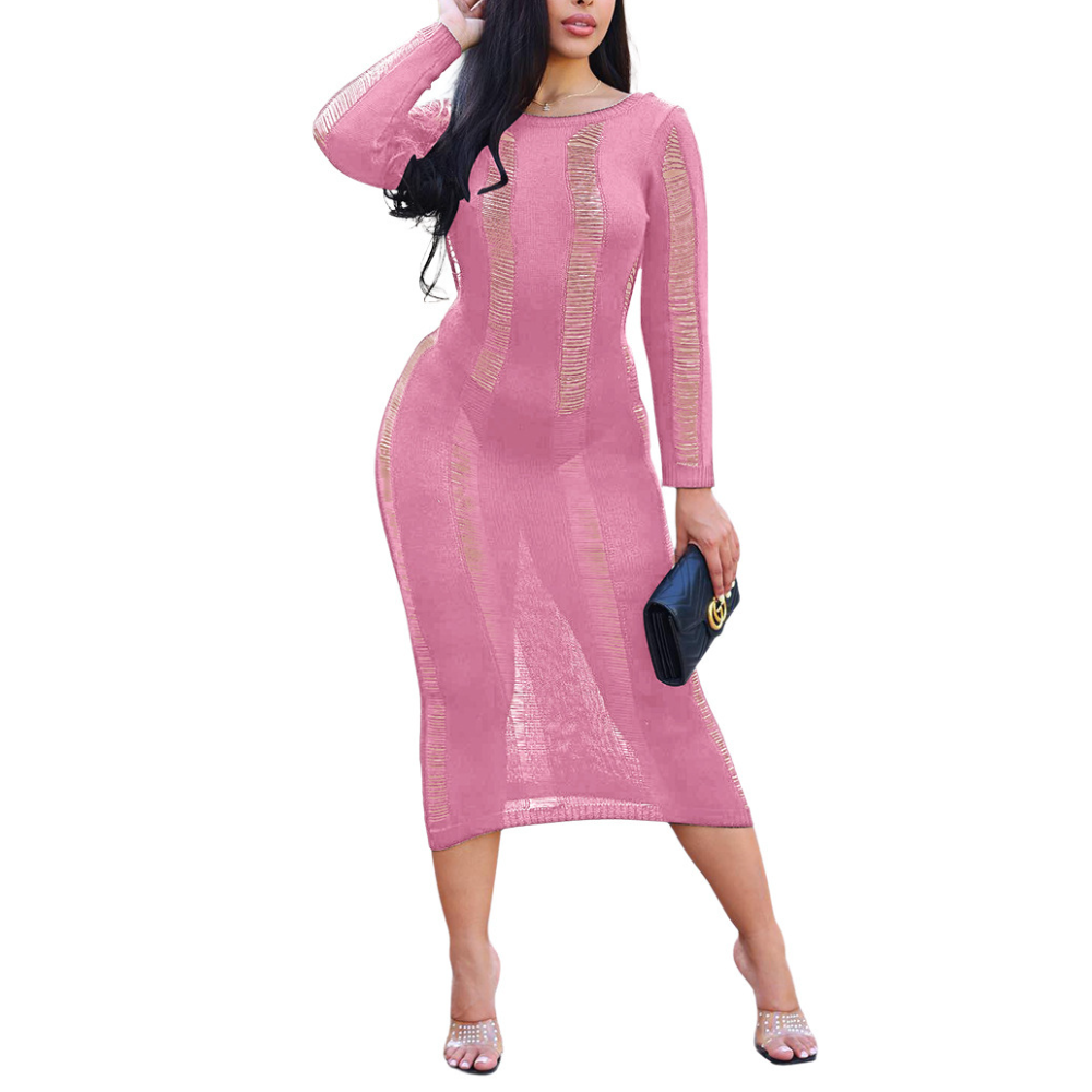 Solid Color Knit Lace-Up Maxi Dress