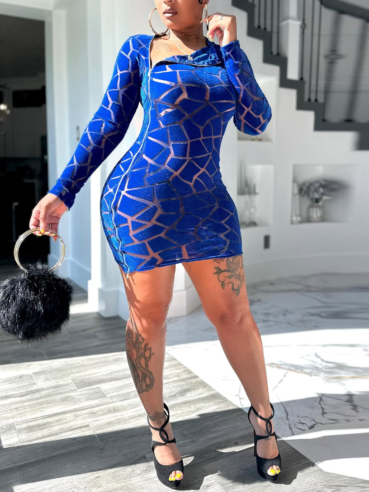Sexy Faux Fur Hollow-Out Zipper Mini Dress