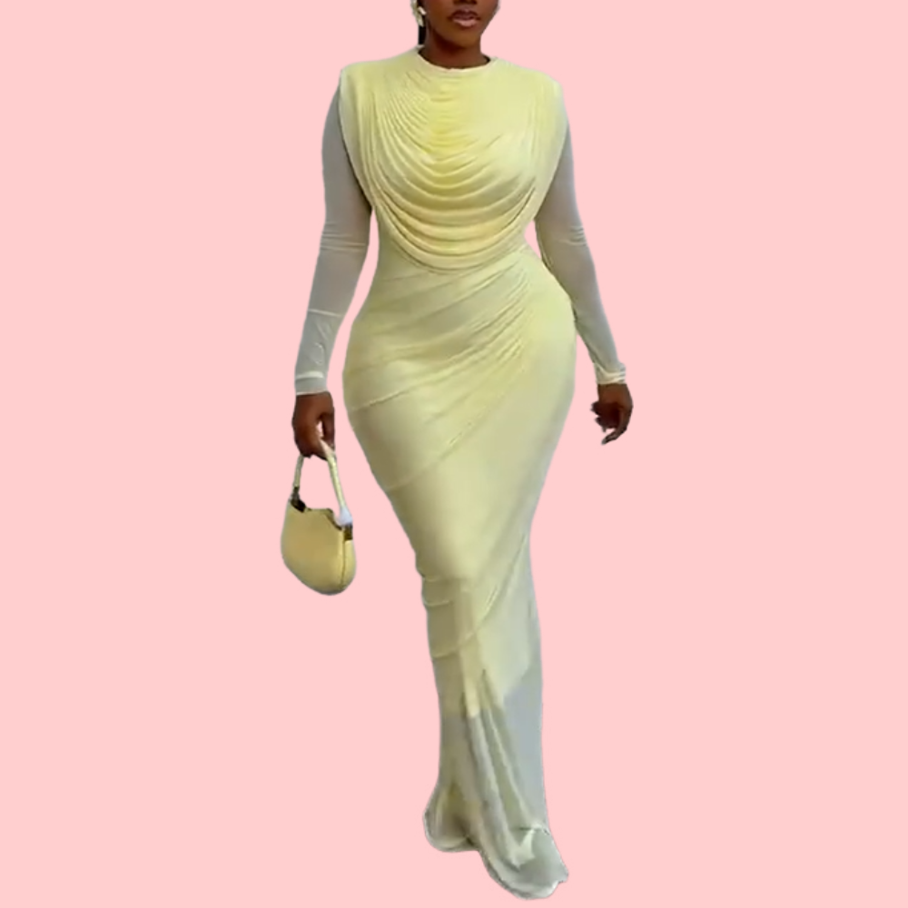 Solid-Color Elegant Pleated Sheer Dress
