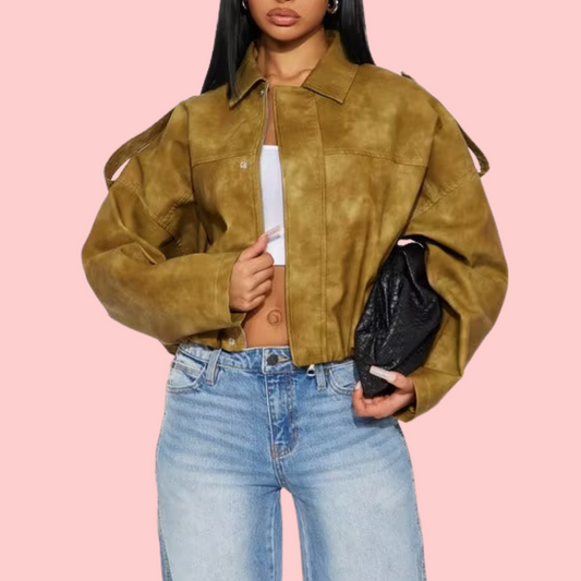 Green Suede Bomber Jacket