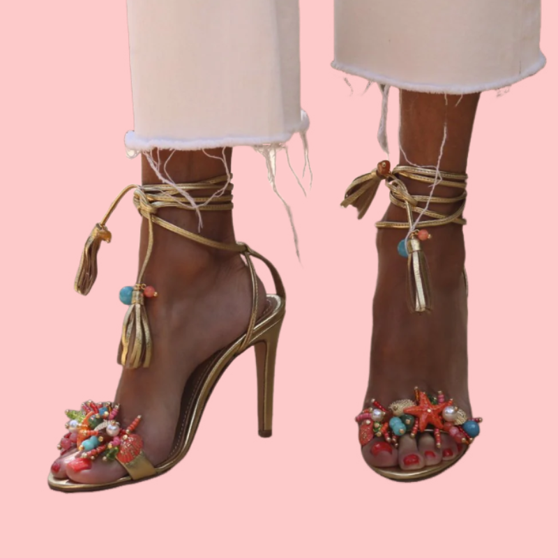 Gold Strap Embellished Heeled Sandals