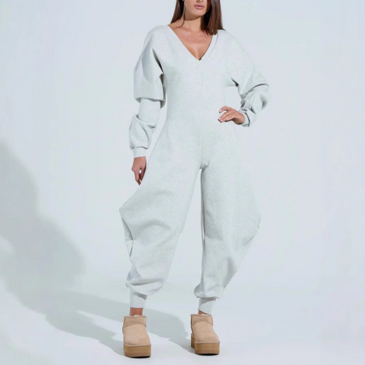 Solid Color V-Neck Jumpsuit