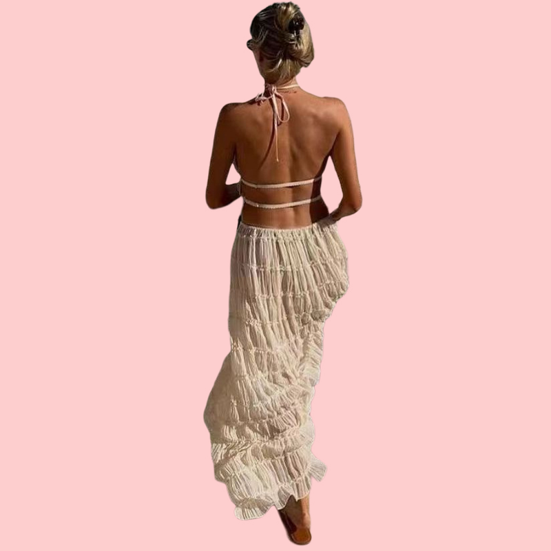 Halter-Neck Ruffled Top & Skirt Set