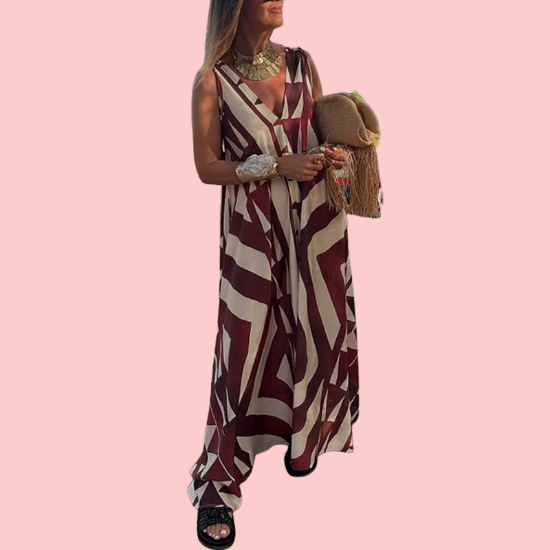Printed V-Neck Loose Maxi Dress