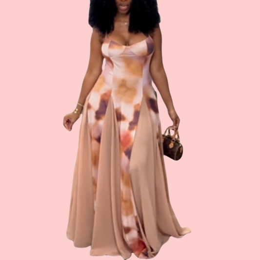 Tie-Dye Halter Patchwork Maxi Dress