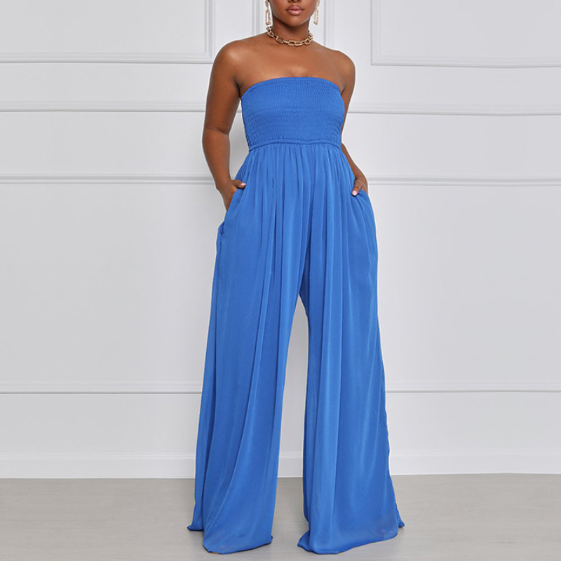 Solid Color Sheath Wide Leg Jumpsuit