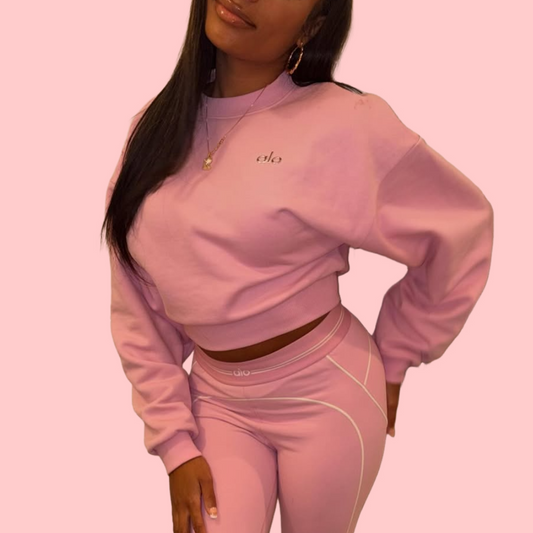 Pink Yoga Sweatshirt & Pants Set