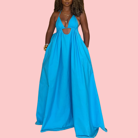 Blue Cutout Hanging Maxi Dress