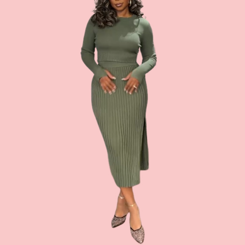 Solid-Color Knit Skirt Suit