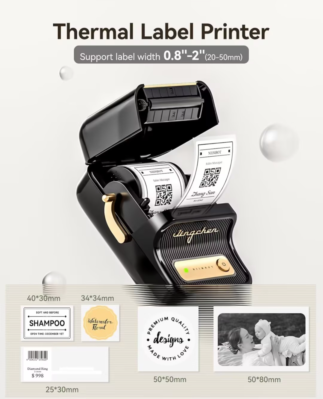 NIIMBOT B21 Label Maker Inkless Bluetooth Label Printer, 2 Inch Portable Thermal Sticker Maker for Small Business, Address, Logo, Clothing, Mailing, Candles, Jewelry, Sticker Printer for Gift, Black