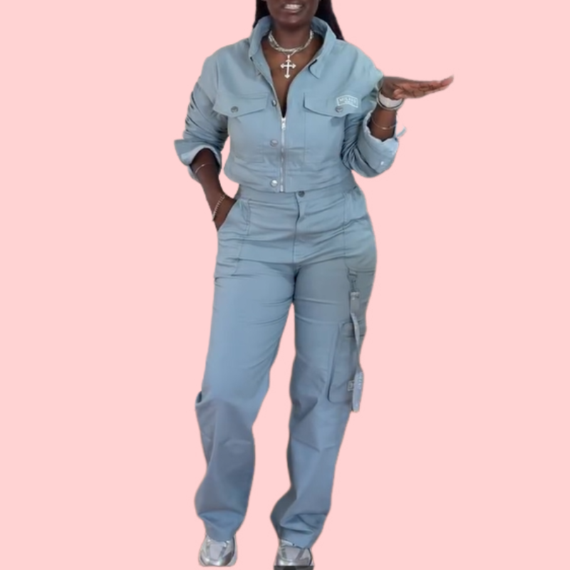 Blue Pocket Jacket & Trousers Set