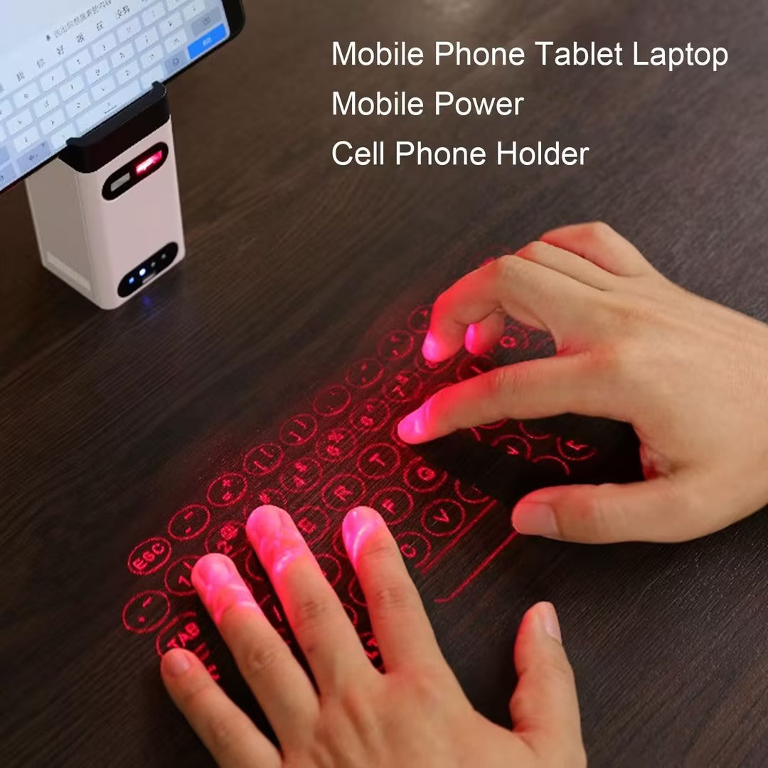 Wireless Projection Keyboard, Blue tooth Virtual Keyboard, Portable Full Size Keyboard with Phone Stand & Mobile Power Supply Function, QWERTY Layout, for Tablet, Smartphone