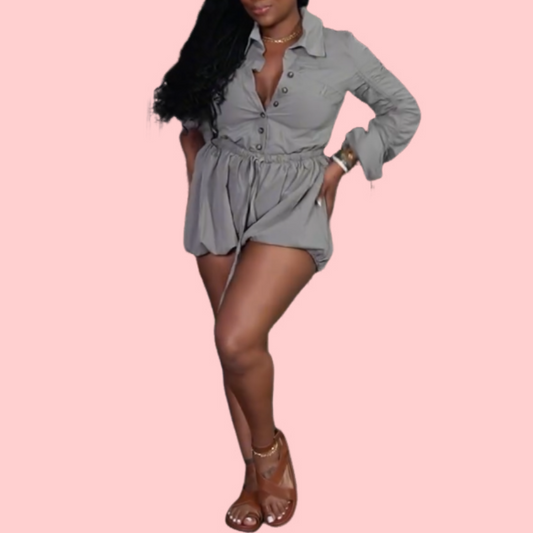 Solid Color Buttoned Jumpsuit