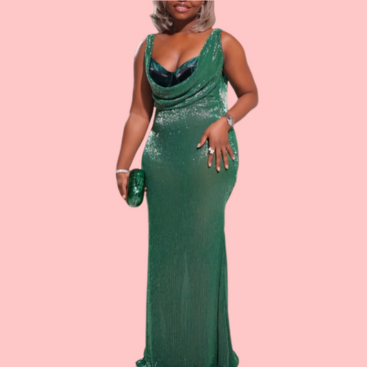 Green Elegant Halter Sparkling Maxi Dress