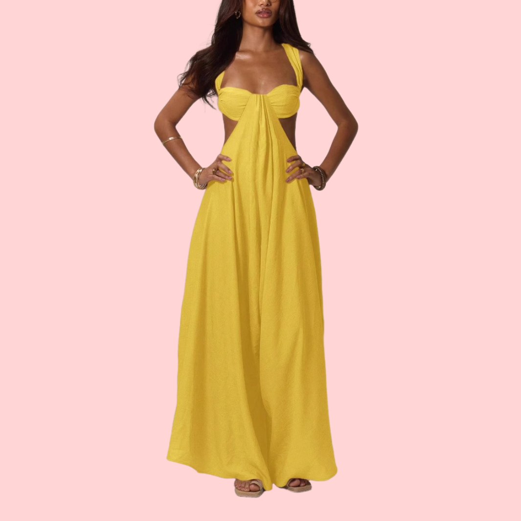 Solid-Color Lace-Up Maxi Dress