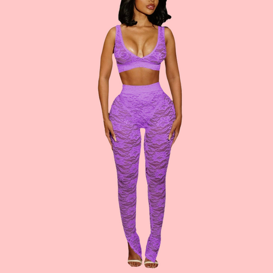 Solid-Color Lace Two-Piece Set