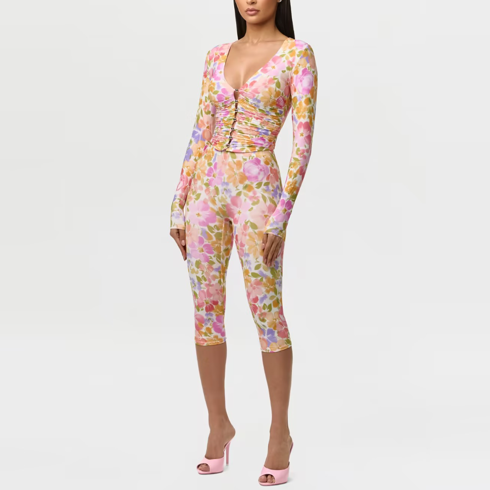 Floral-Print Fitted Two-Piece Set