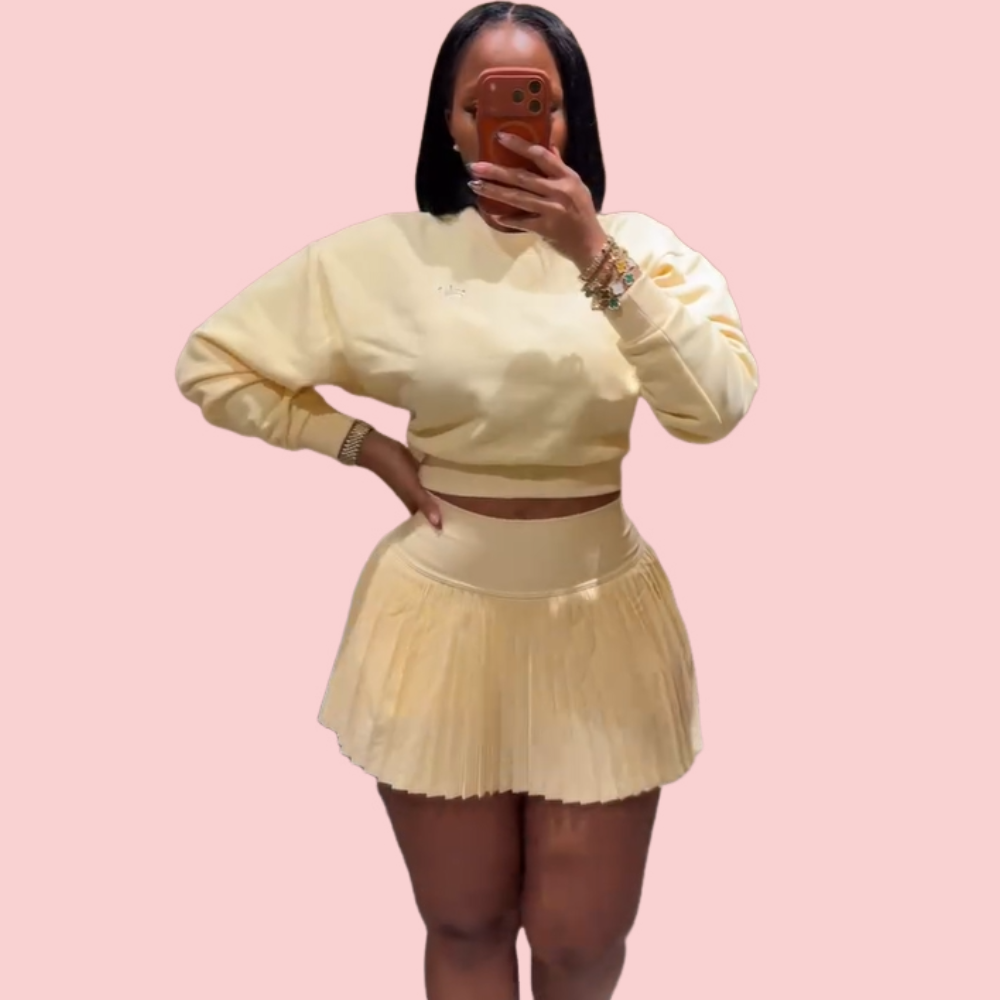 Crew Neck Sweatshirt & Pleated Skirt Set