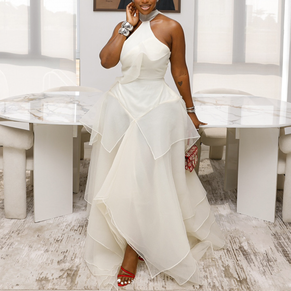 Mesh Halter-Neck Maxi Dress