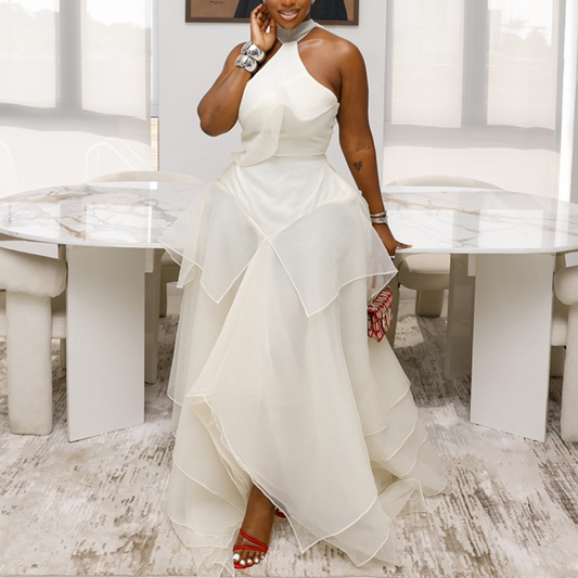 Mesh Halter-Neck Maxi Dress