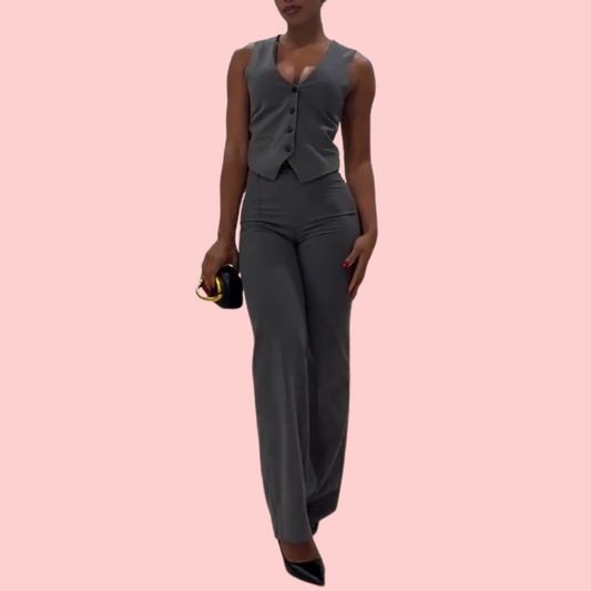 Gray Sleeveless Vest & Pants Set