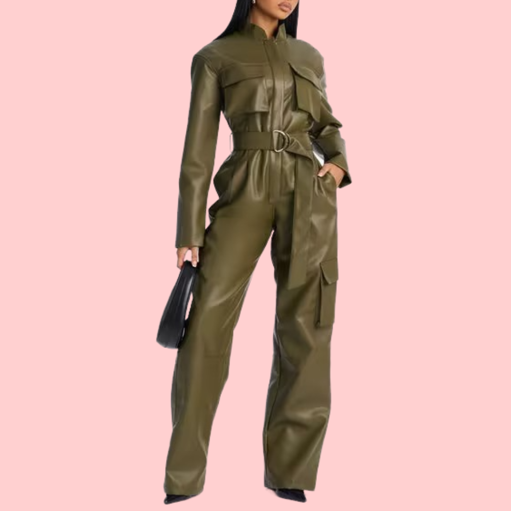 Downtown Faux Leather Cargo Jumpsuit