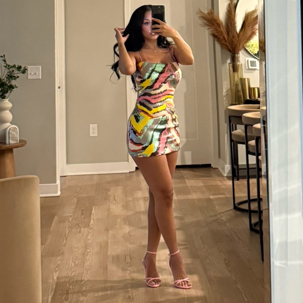 Colorful Sequin Spaghetti-Strap Mini Dress