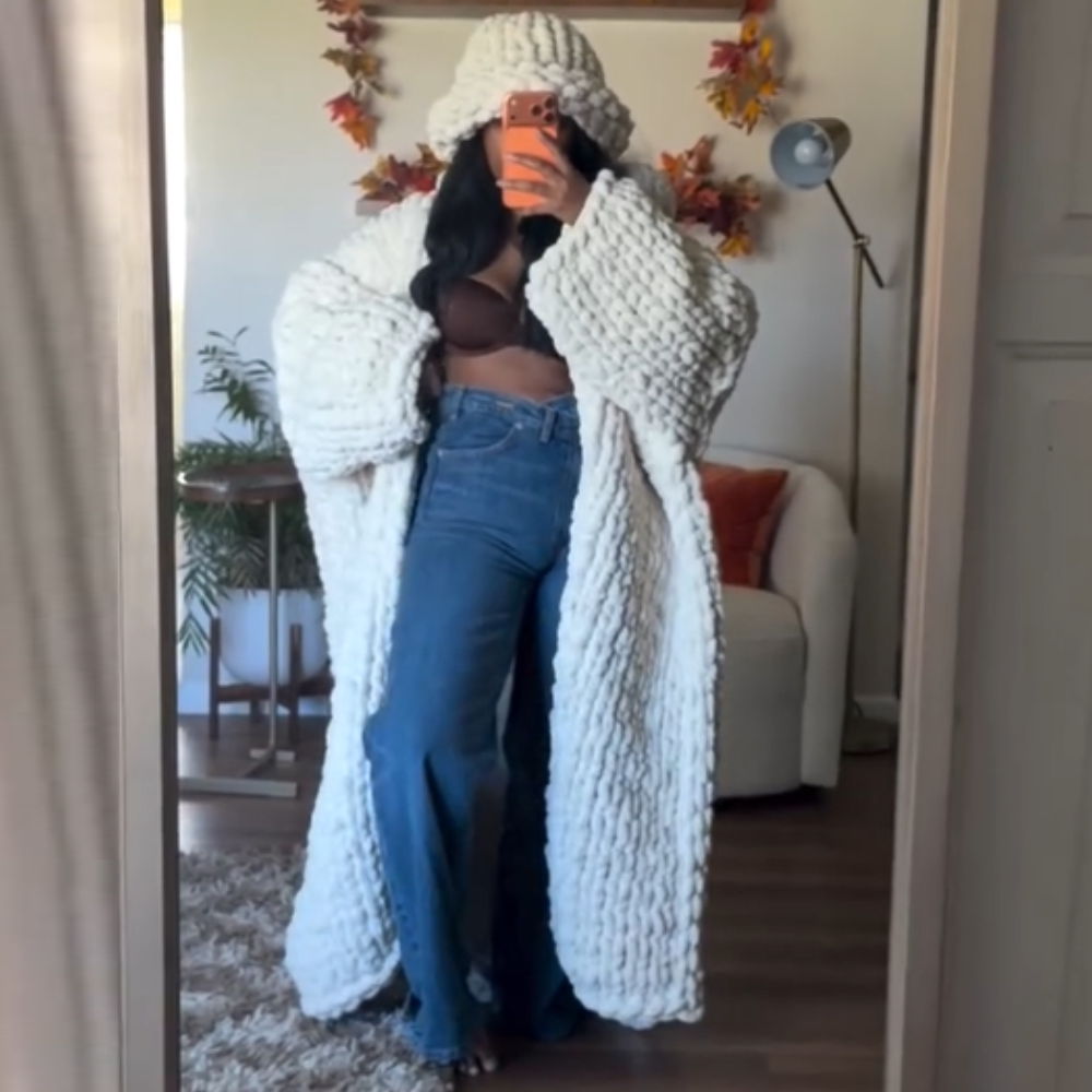 Knit Sweater Coat + Beanie Hat