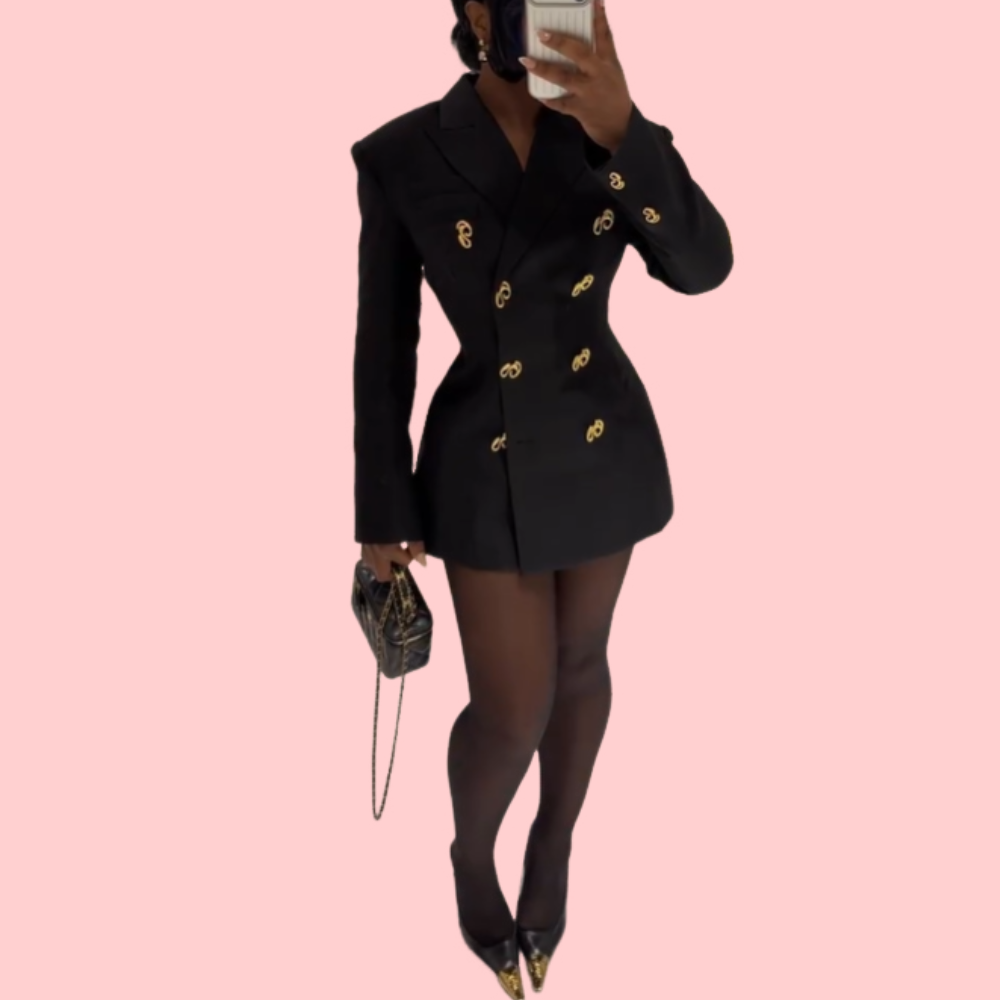Black Metal-Buttoned Blazer Dress